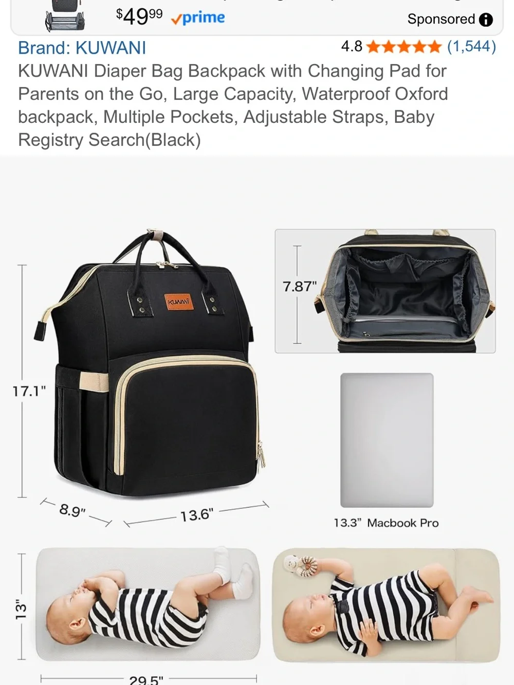 Kuwani Black Diaper Bag